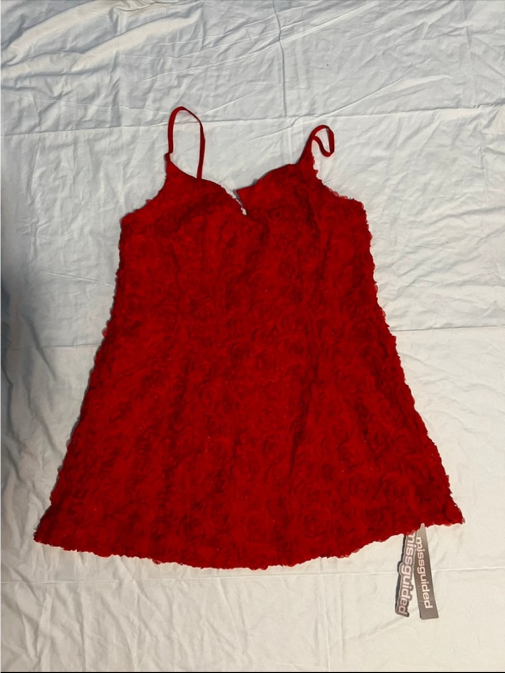 Missguided + Red Textured Floral Spaghetti Strap Dress size 1x
